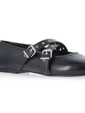NEW No Boundaries Mary Jane Ballet Flats Cross Strap Buckle Shoes  Black NWT